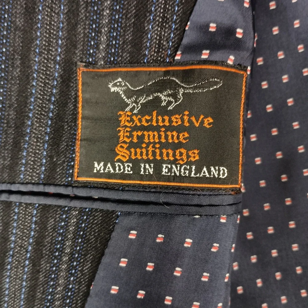 Vintage Ermine Suitings 36R Mens Black Blue Pinstripe 2-Button Tailored Blazer